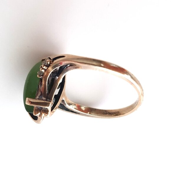 Precious Vintage 10K Yellow Gold Marquise Nephrite Jade & Diamond Cocktail Ring - Picture 6 of 12